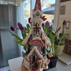 Christmas Church Peace on Earth Ceramic Candle Lit Cobblestone Village 2001 VTG
